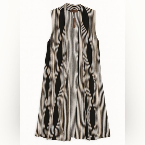 NWT Kerisma Striped Cape Convertible Vest Shawl Black Beige Wrap Top One Size - Picture 1 of 10